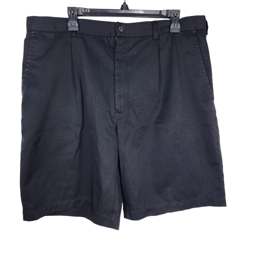 Nike Men Golf Shorts 38 Black Pleated Chino Polyester Casual Pockets 9 In Inseam